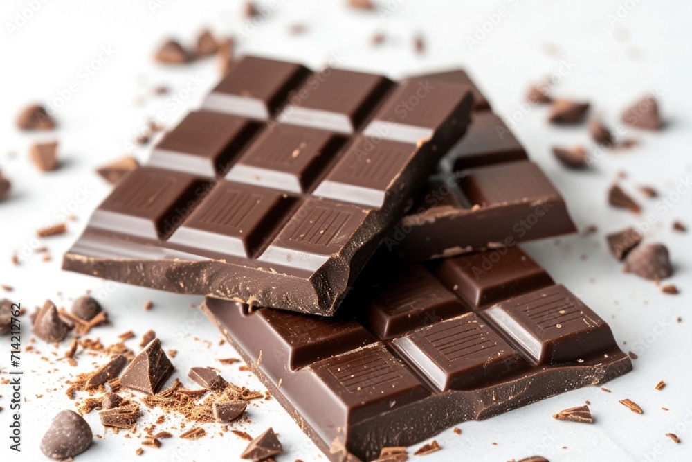 A close-up of a chocolate bar set against a white backdrop A close-up of a chocolate bar set against a white backdrop