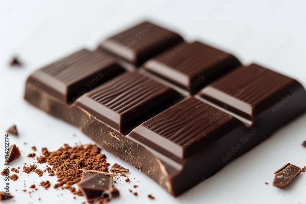 A close-up of a chocolate bar set against a white backdrop