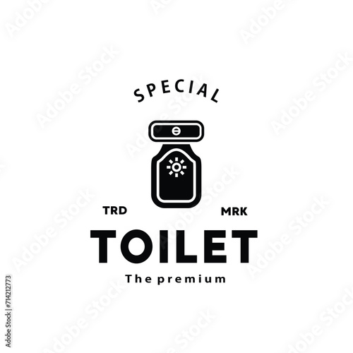 Toilet silhouette hipster logo bowl sanitaryware vector bathroom. Bidet toilet line icon interior top view