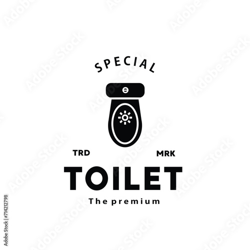 Toilet silhouette hipster logo bowl sanitaryware vector bathroom. Bidet toilet line icon interior top view