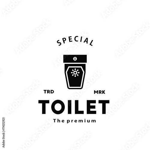 Toilet silhouette hipster logo bowl sanitaryware vector bathroom. Bidet toilet line icon interior top view