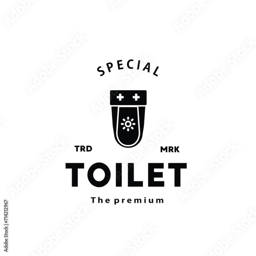 Toilet silhouette hipster logo bowl sanitaryware vector bathroom. Bidet toilet line icon interior top view