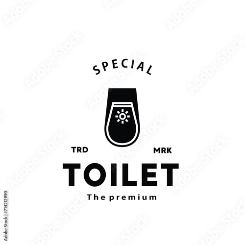 Toilet silhouette hipster logo bowl sanitaryware vector bathroom. Bidet toilet line icon interior top view