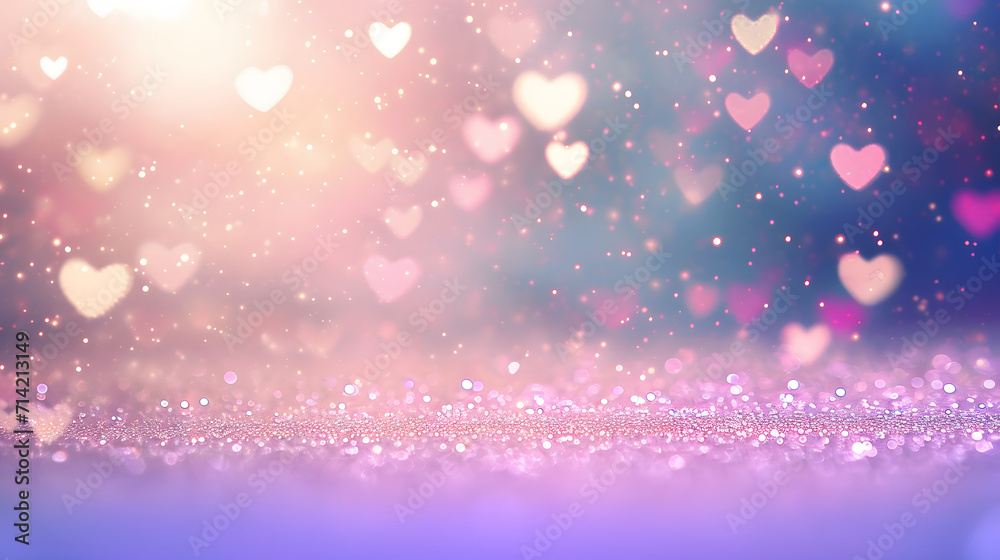 purple and pink glitter vintage lights background. defocused. hearts ...