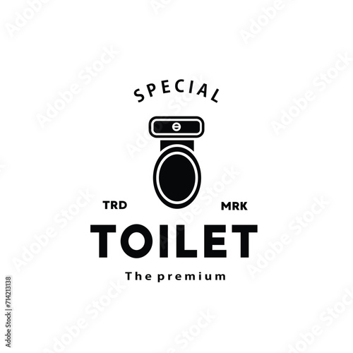 Toilet silhouette hipster logo bowl sanitaryware vector bathroom. Bidet toilet line icon interior top view