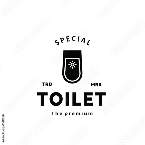 Toilet silhouette hipster logo bowl sanitaryware vector bathroom. Bidet toilet line icon interior top view