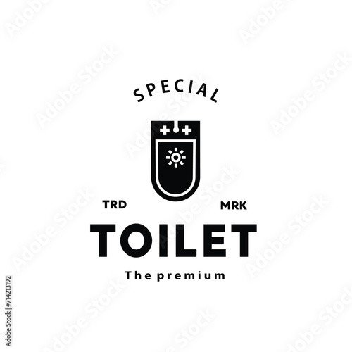 Toilet silhouette hipster logo bowl sanitaryware vector bathroom. Bidet toilet line icon interior top view
