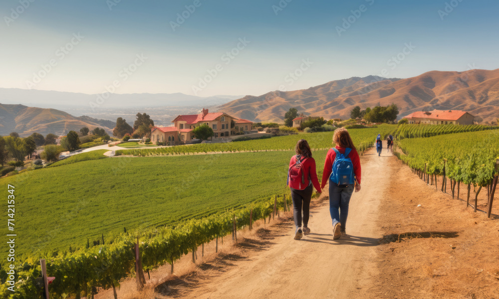 Stroll Through Vineyard on Sunny Day