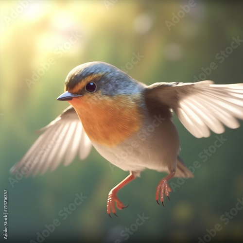 Adorable cute bird flying with the wings Generative AI