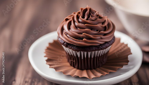 Delicious sweet chocolate cupcake on the table photography