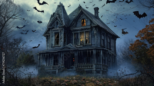 Haunted house with bats and spiders. © OLGA