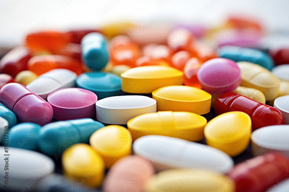 Assortment of Colorful Medication Pills Close up