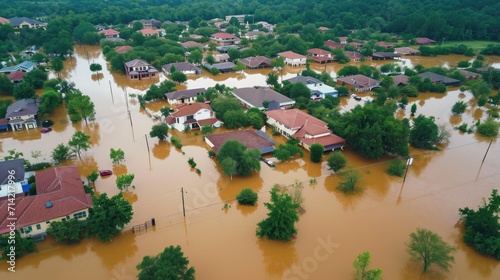 Aerial View of Severe Flooding in Suburban Neighborhood