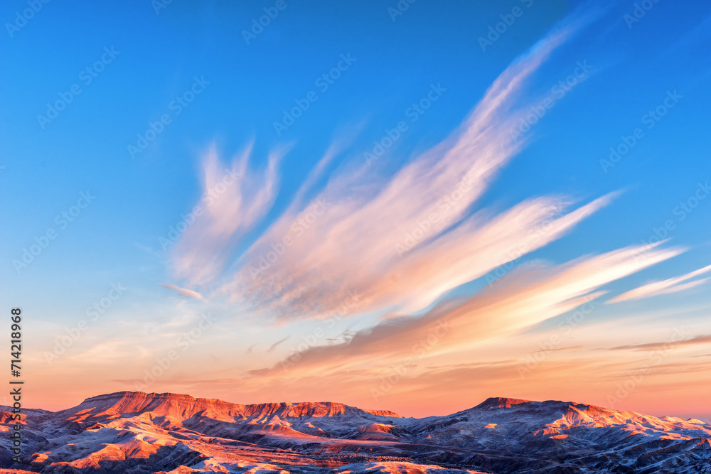 Heavenly winter morning landscape with cirrus clouds Heavenly winter morning landscape with cirrus clouds