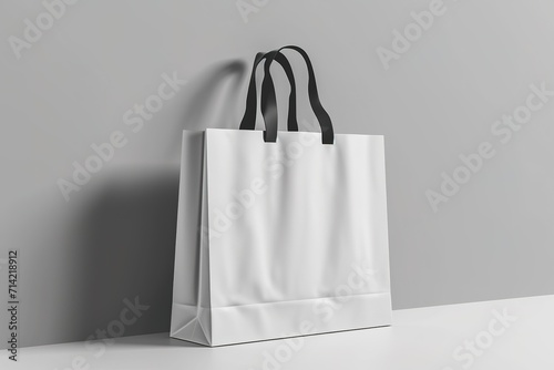 White paper bag and handle vector mockup. Shopping package mock up to carry food front view icon merchandising design collection. 3d retail reusable branding merchandise