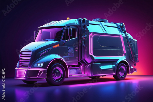 garbage truck with neon lighting style