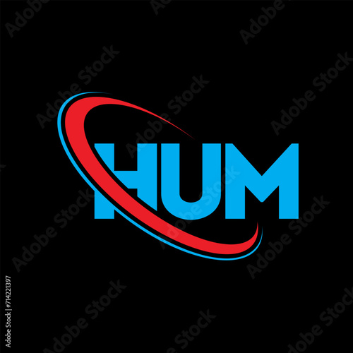 HUM logo. HUM letter. HUM letter logo design. Initials HUM logo linked with circle and uppercase monogram logo. HUM typography for technology, business and real estate brand.