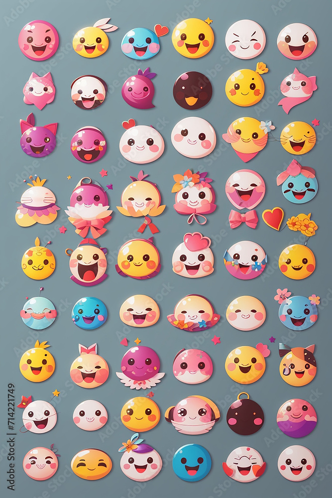 A photo of kawai cute smiley vector stickers Generative AI