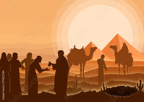 Joseph been sold by his brothers. Abstract, illustration, minimalism. Digital Art. Bible story.