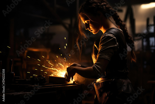 Photo of creative blacksmith in dark ambiance aesthetic photo