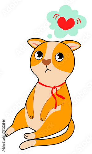 Sad red cat with a heart. Valentine's Day Sticker