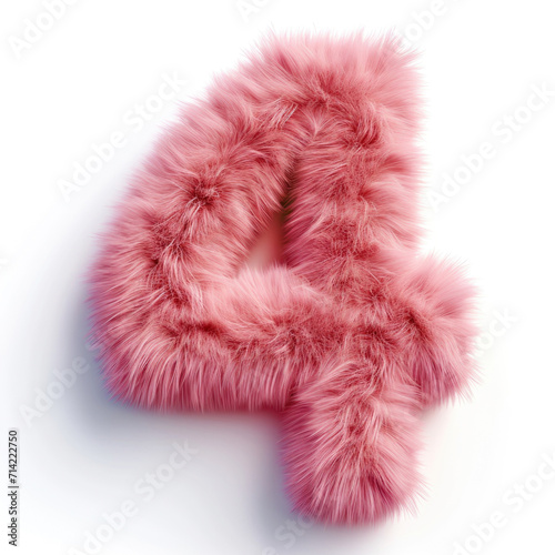A pink fur letter on a white surface