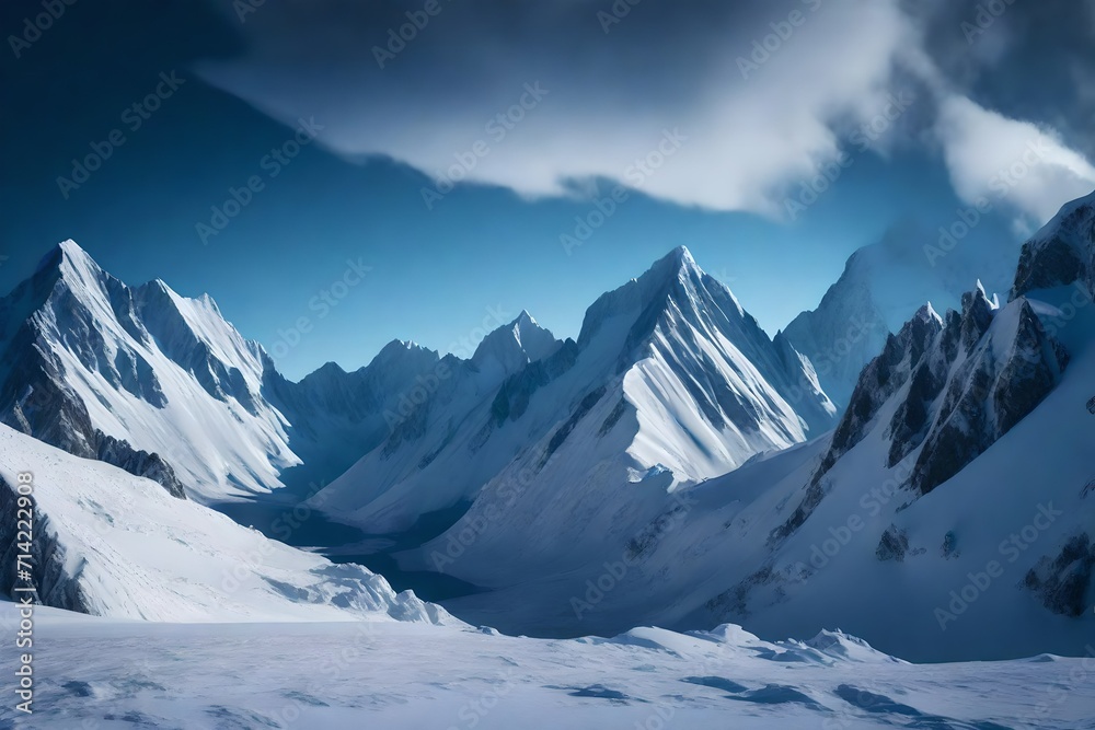 nightly landscape with huge snowy mountain 