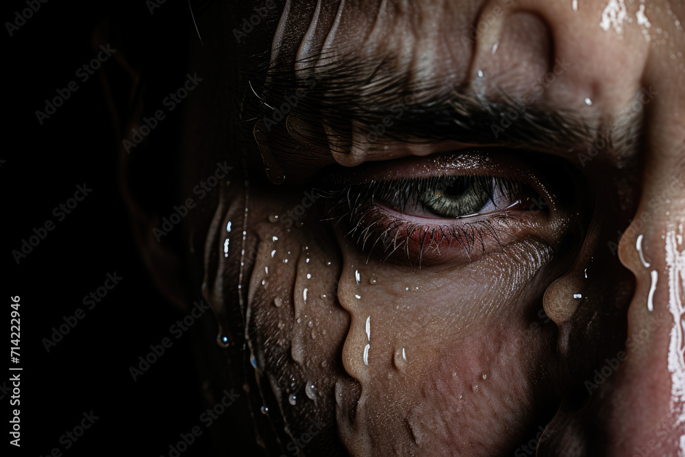 Photo of crying sad person and tears surreal