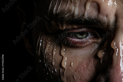 Photo of crying sad person and tears surreal