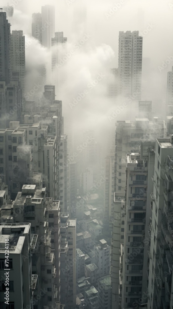 A city skyline with towering buildings and cloudy skies. Generative AI. A city skyline with towering buildings and cloudy skies. Generative AI.