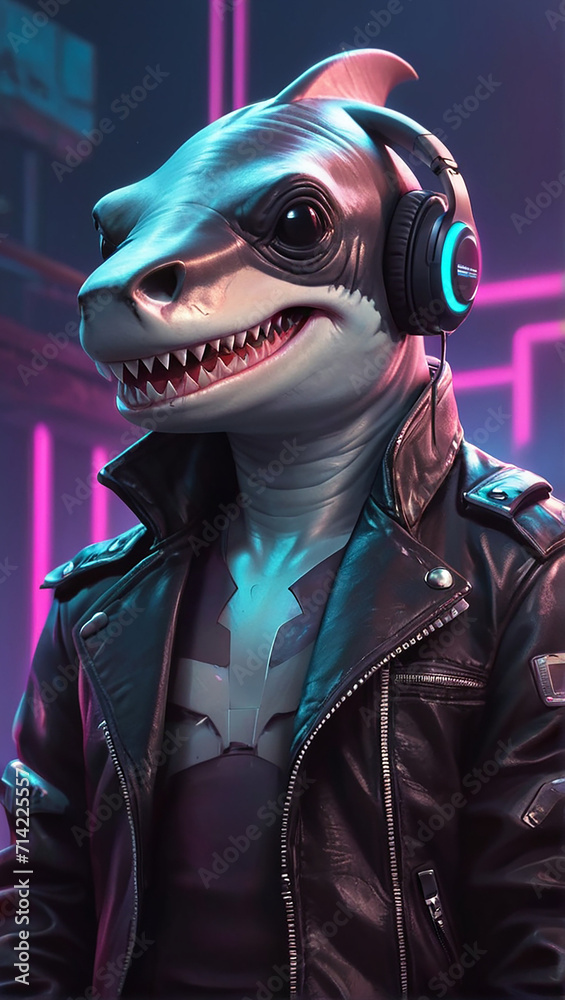 Hammerhead Shark Synthwave Serenity Down Under by Alex Petruk AI GENERATED