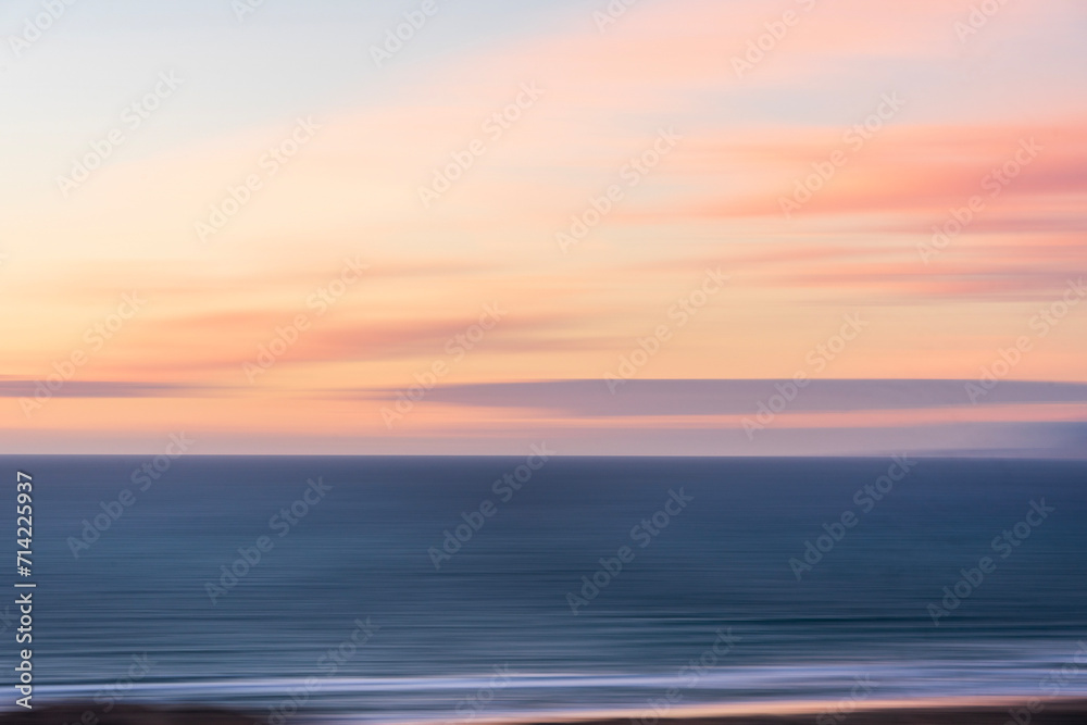 Pastel sunrise, sunset over the ocean, long, exposure