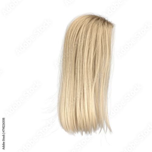 3d render long straight blonde style hair isolated