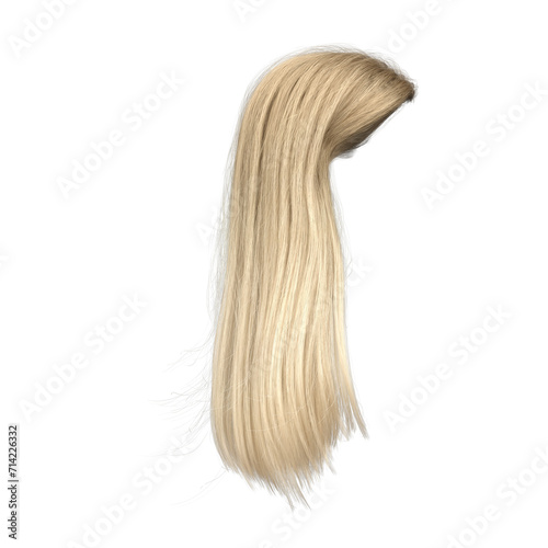 3d render long straight blonde style hair isolated
