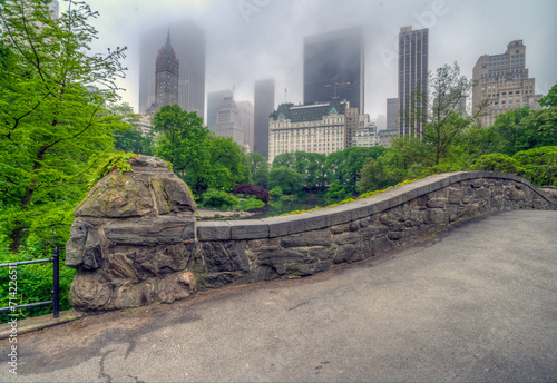 Canvas Print Gapstow Bridge in Central Park, foggy morning