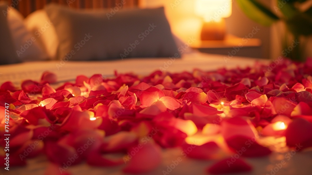 A 'Bedroom Wonderland aglow with the Soft Radiance of Rose Petals at Dusk.'