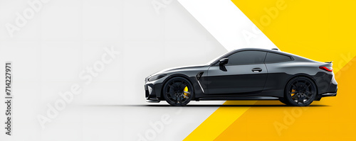 Luxury Sport Coupe on Geometric Yellow and White Background photo