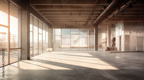 Commercial building floors built for interior decoration and design, open space with bright area