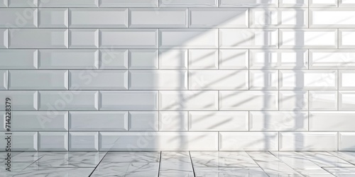 A white tiled wall with a window in the background