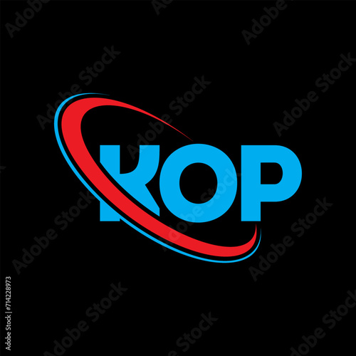 KOP logo. KOP letter. KOP letter logo design. Initials KOP logo linked with circle and uppercase monogram logo. KOP typography for technology, business and real estate brand. photo