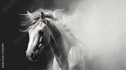 Photo of horse  black and white minimal abstract style