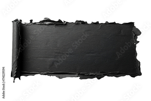 Blank, black sheet of paper, rectangular shape. On transparent background. Ripped, jagged page. With empty space for text.