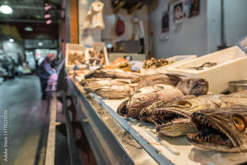 Fish and seafood section of the Triana market in Seville, Spain. photo