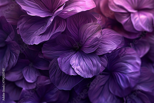 Purple flower petals and leaves, seen from above