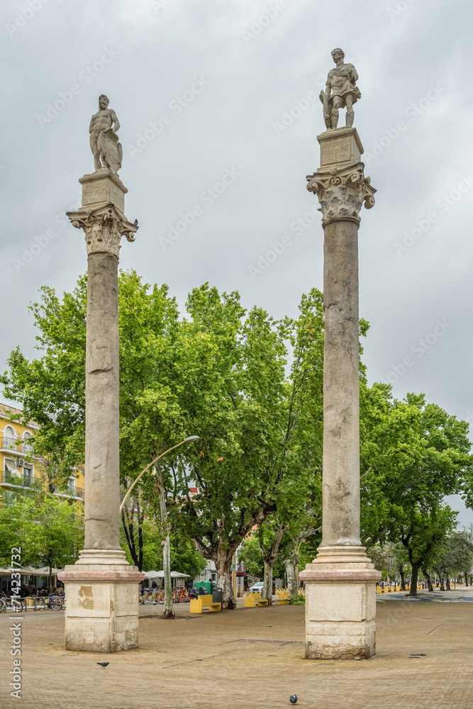 Roman columns at Alameda de Hercules in Seville, Spain