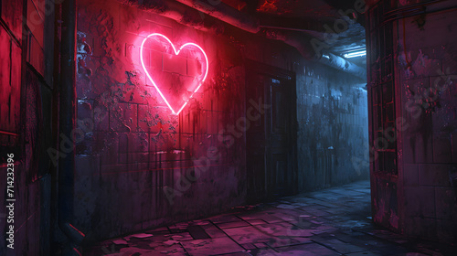 Dark Alley With Neon Heart Wall Art, Urban Aesthetics in the City photo