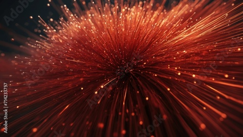 Abstract red particles of optical fiber 3d illustration Generative, AI.