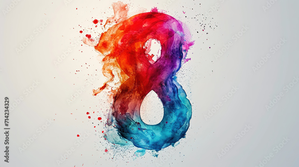 The number 8 watercolor style with space for text on white background