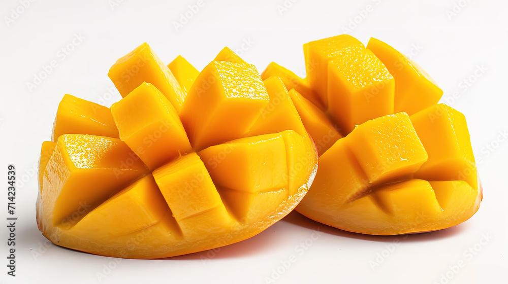Mango cut in half on a white background Mango cut in half on a white background