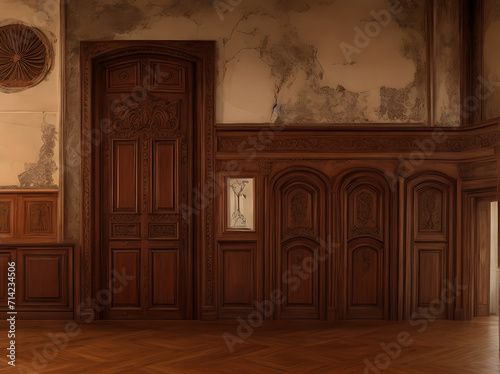 old wooden door in a church, generative ai